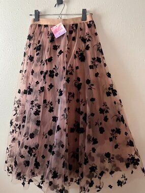 Floral Flocked Net Skirt